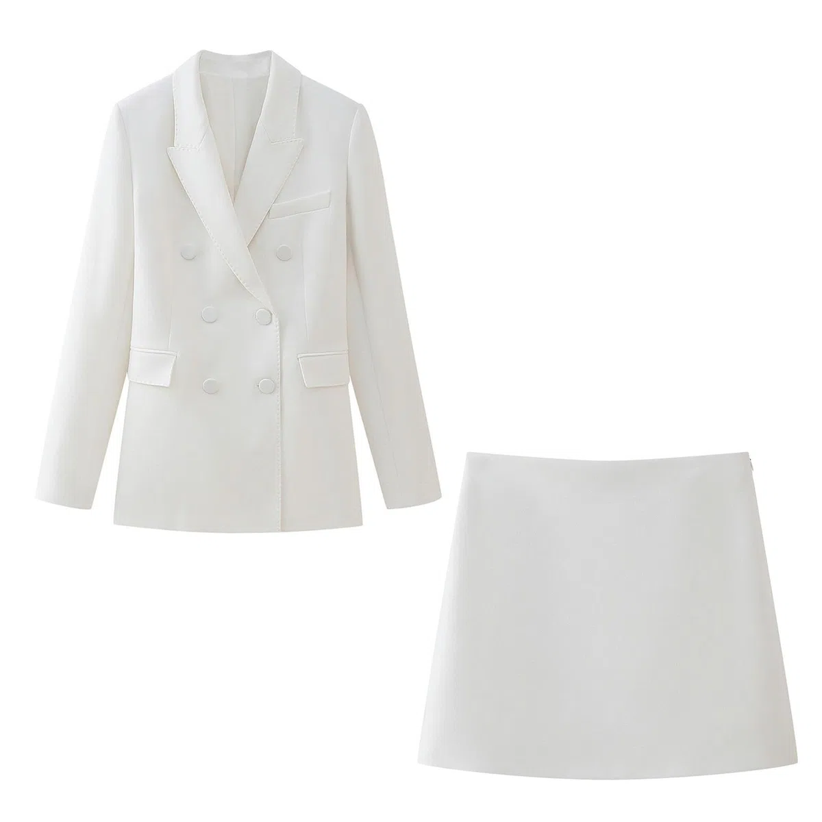 Giacca Bianca Doppiopetto Casual dal Nuovo Temperamento stagionale + Minigonna-Gonna-L