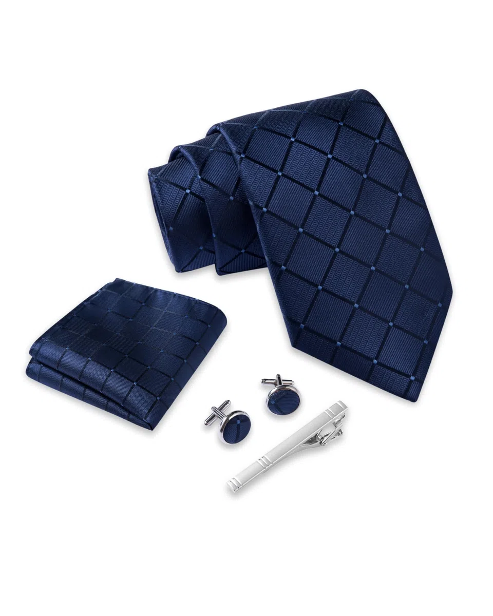 Massi Morino Cravatta e Fazzoletto da Uomo con Gemelli e Fermacravatta, Parure Set | Accessori Sposa | Cravatta Elegante con Confezione Regalo