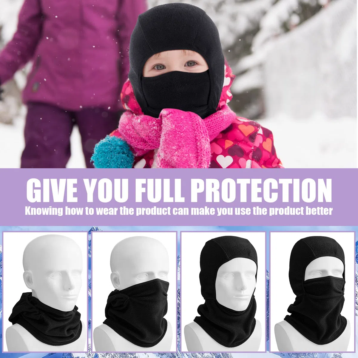 Sintege 4 Passamontagna Bambini Cappello Maschera per Viso Invernale per Ragazzi Passamontagna da Sci in Pile Caldo da Neve Antivento per Ciclismo