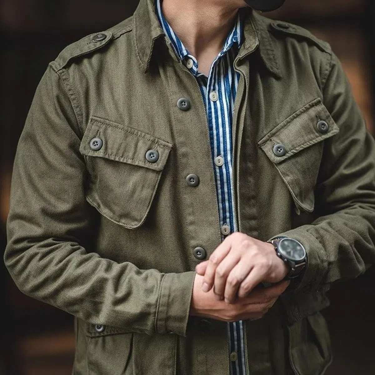 Giacca cargo, giacca militare, abbigliamento da uomo, giacche da esterno per uomo, camicia con bottoni, stile verde, bomber in cotone, corto, strato casual, moda autunnale alla moda