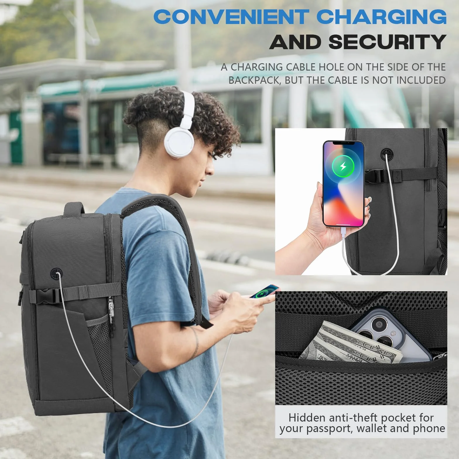 Xkdoai Zaino 40x30x20 per Ryanair Bagaglio a Mano 40x30x20 Zaino da Viaggio Aereo Bagaglio a Mano Borse da Cabina Zaini per PC Portatili 14 Pollici con Borsa per Bottiglie