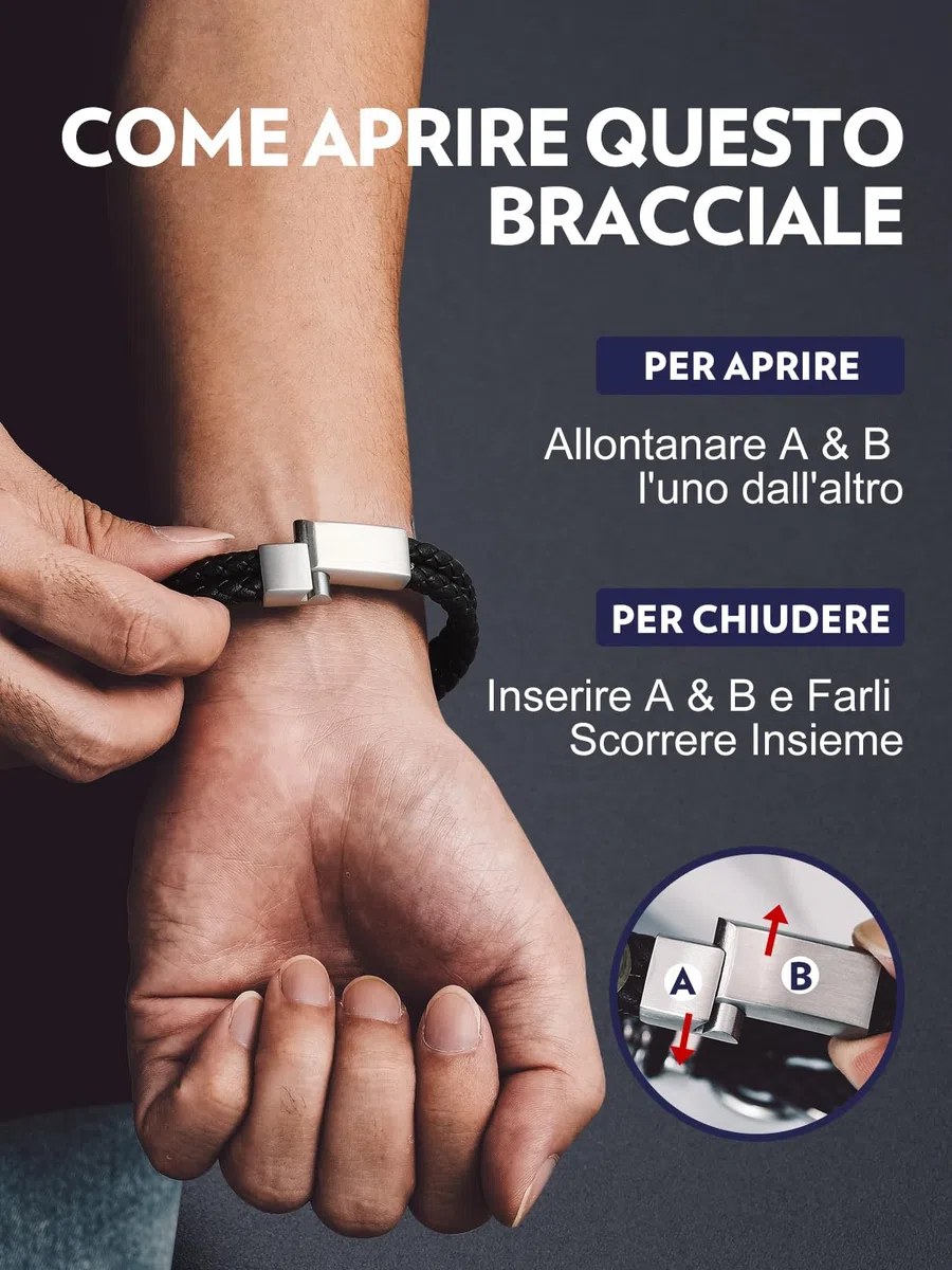 Bandmax Bracciale Uomo Pelle Cuoio Intrecciata con Chiusura Magnetica in Acciaio Inossidabile, Argento/Oro/Nero Braccialetto Uomo Personalizzato con Bussola Vichingo, Idee Regalo Uomo Papà Ragazzo