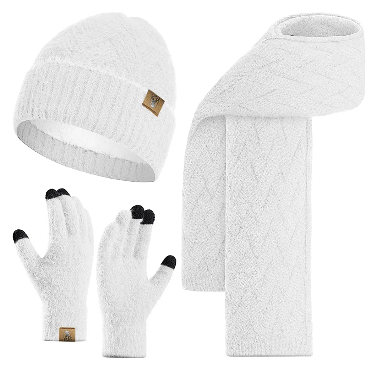 Sciarpa Donna e Berretto Guanti Touch Screen Invernali 3 Pz Cappello Fodera in Pile e Guanti Termici Set Regalo Donna