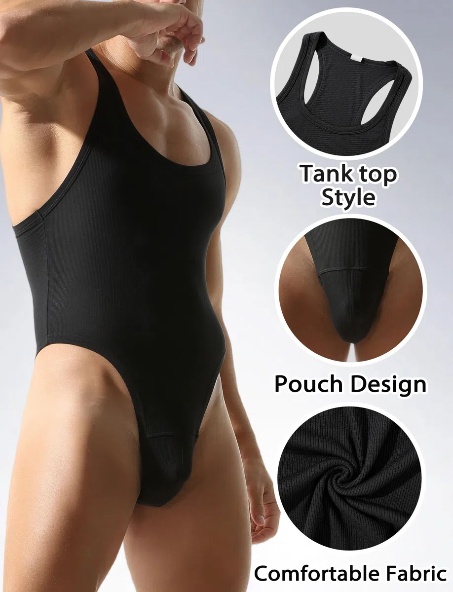 FEOYA Body da uomo senza maniche, tuta da uomo, elastico, leggero, a compressione, biancheria intima wrestling singlets