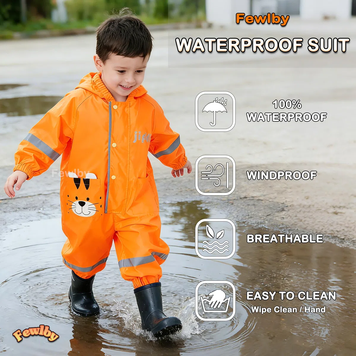 Fewlby Impermeabile Bambini Tuta Pioggia Bambina Antipioggia con Cappuccio Poncho Impermeabile Ragazze Ragazzi Giacche da Pioggia con Cappello Trasparente per 1-10 Anni