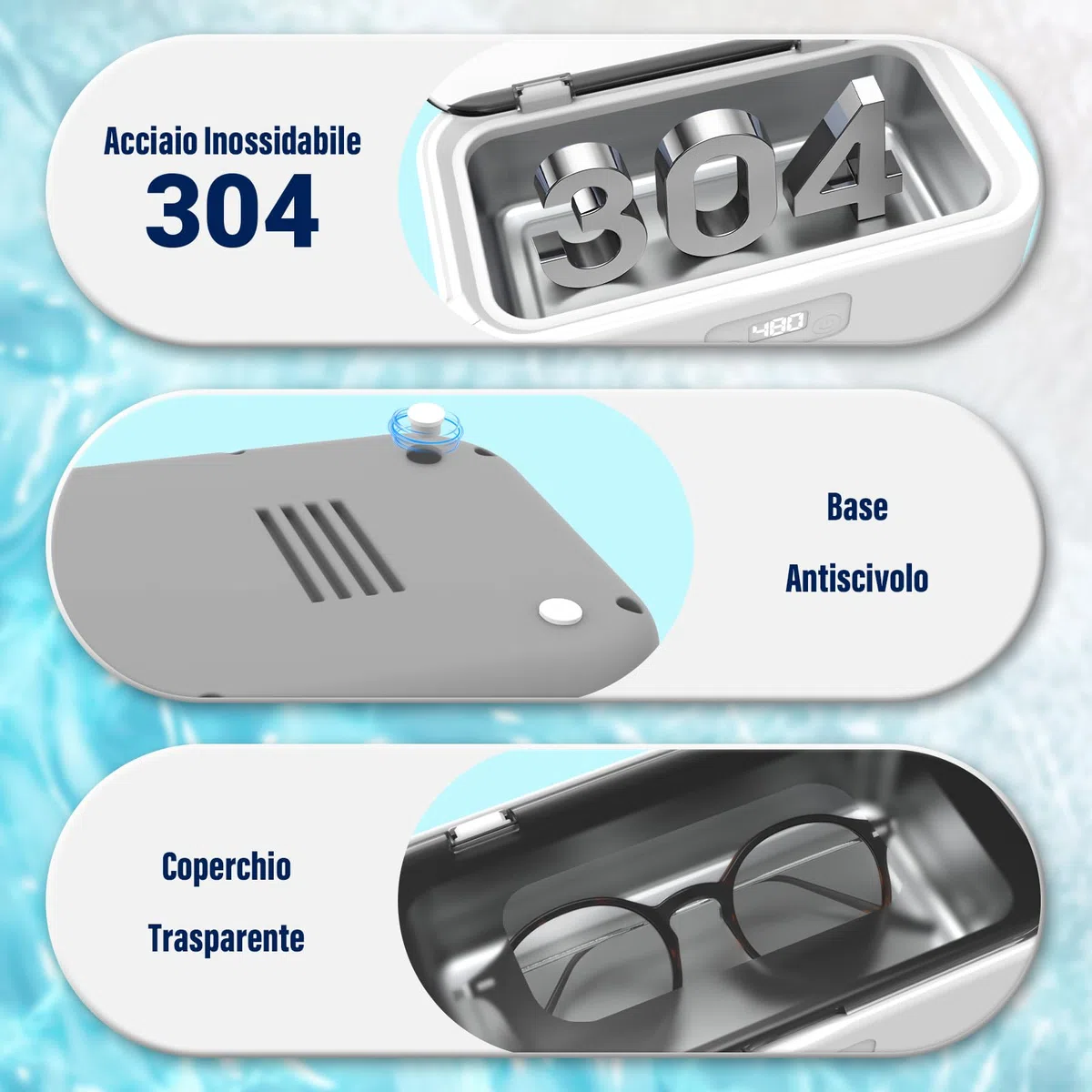 Pulitore Ultrasuoni 800ML, Lavatrice Ultrasuoni Olubfdh, Vasca Ultrasuoni 49KHz,Portatile 360°Ultrasonic Cleaner Gioielli per Protesi, Occhiali, Orologi