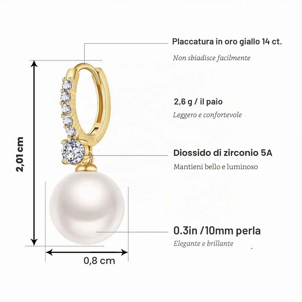 Kesaplan Orecchini con perle per donne e ragazze, placcati in oro 14 K, ipoallergenici, con zirconia cubica 5A, orecchini pendenti eleganti gioielli per regali