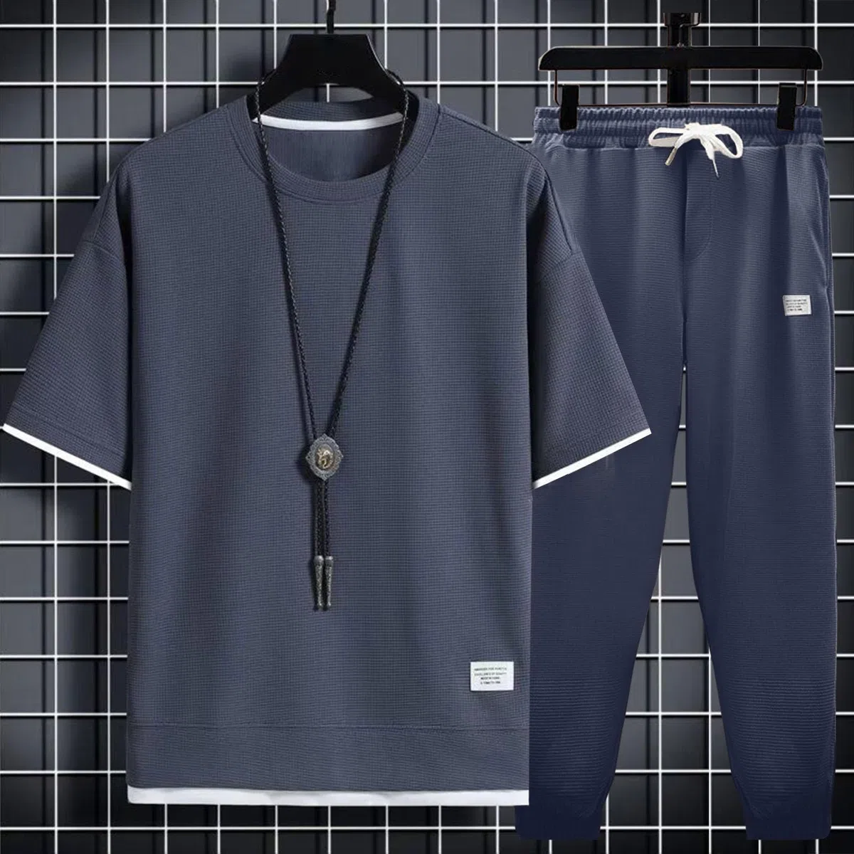 Generico Completo Estivo Uomo 2 Pezzi Tuta Estiva Casual per Spiaggia Completi Tute da Ginnastica T Shirt Manica Corta + Pantaloni Set Leggera Completi Sportivi Magliette uomo corta Scollo Tondo 2026