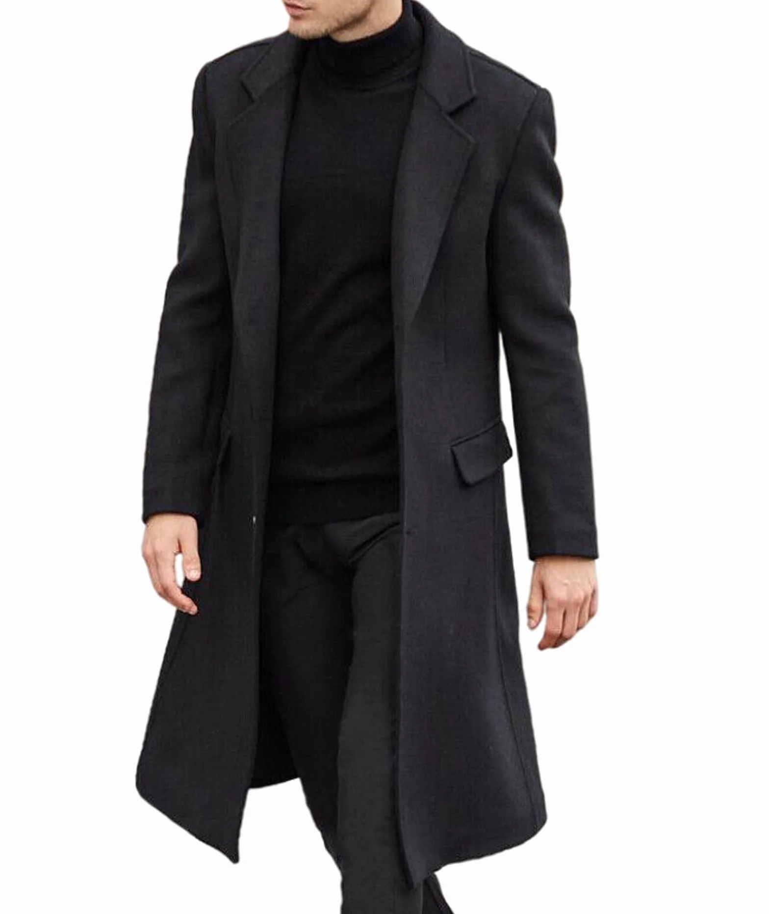 ECDAHICC Uomo Casual Slim Fit Cappotto di lana Giacca Lunga Collo Tacca Trench Monopetto Cappotto Inverno Caldo Capispalla