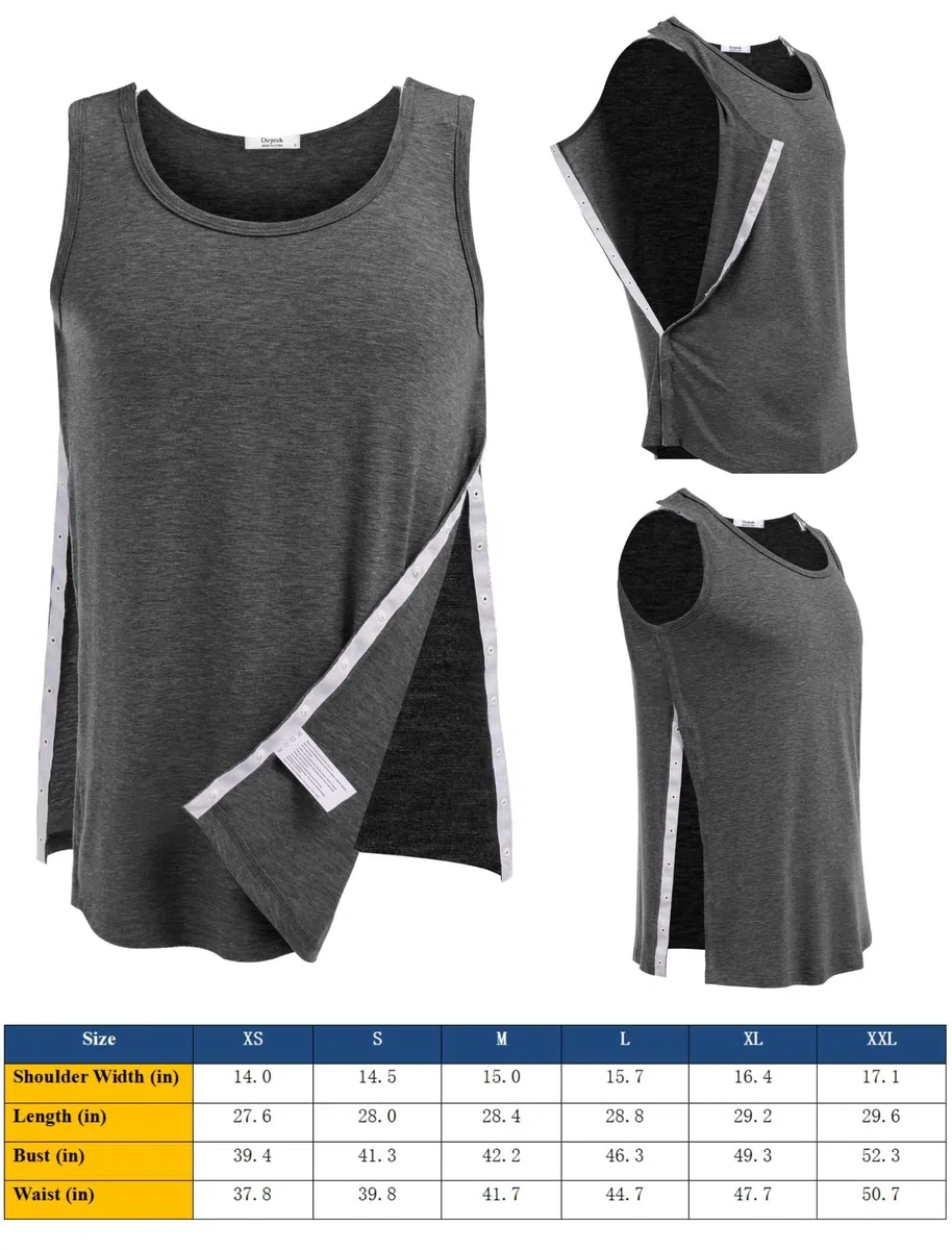 PINSPARK Maglietta Unisex per Canotte Post-operatorie alla Spalla Canotta da Riabilitazione da Donna t-Shirt da Uomo con Bottoni a Pressione e Strappi Abbigliamento per chemioterapia