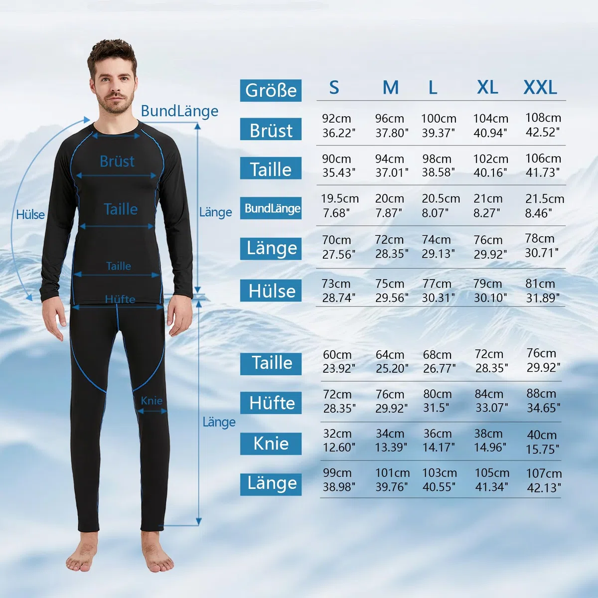 Acfoda Invernale Biancheria Intima Termica Uomo Traspirante Termiche Intimo Set Sci Funzionale per attività all'Aperto S-2XL