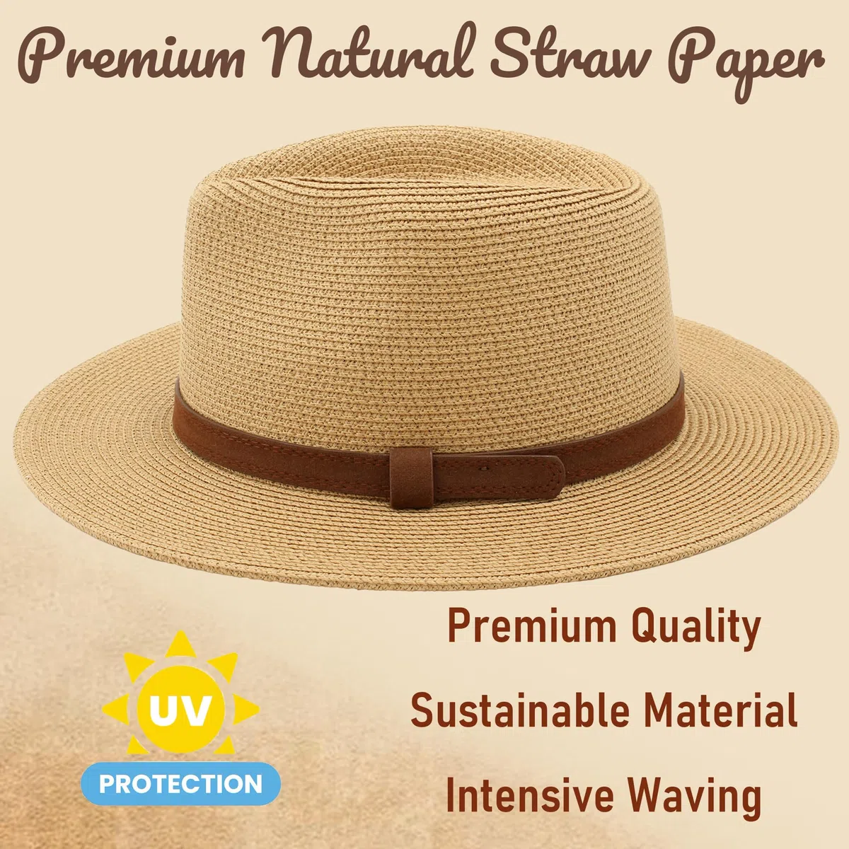 Cappello Panama Estivo, Cappello di Paglia Panama per Donna e Uomo Unisex, Cappello a Tesa Larga UPF 50 Pieghevole e Intrecciato Intensivo