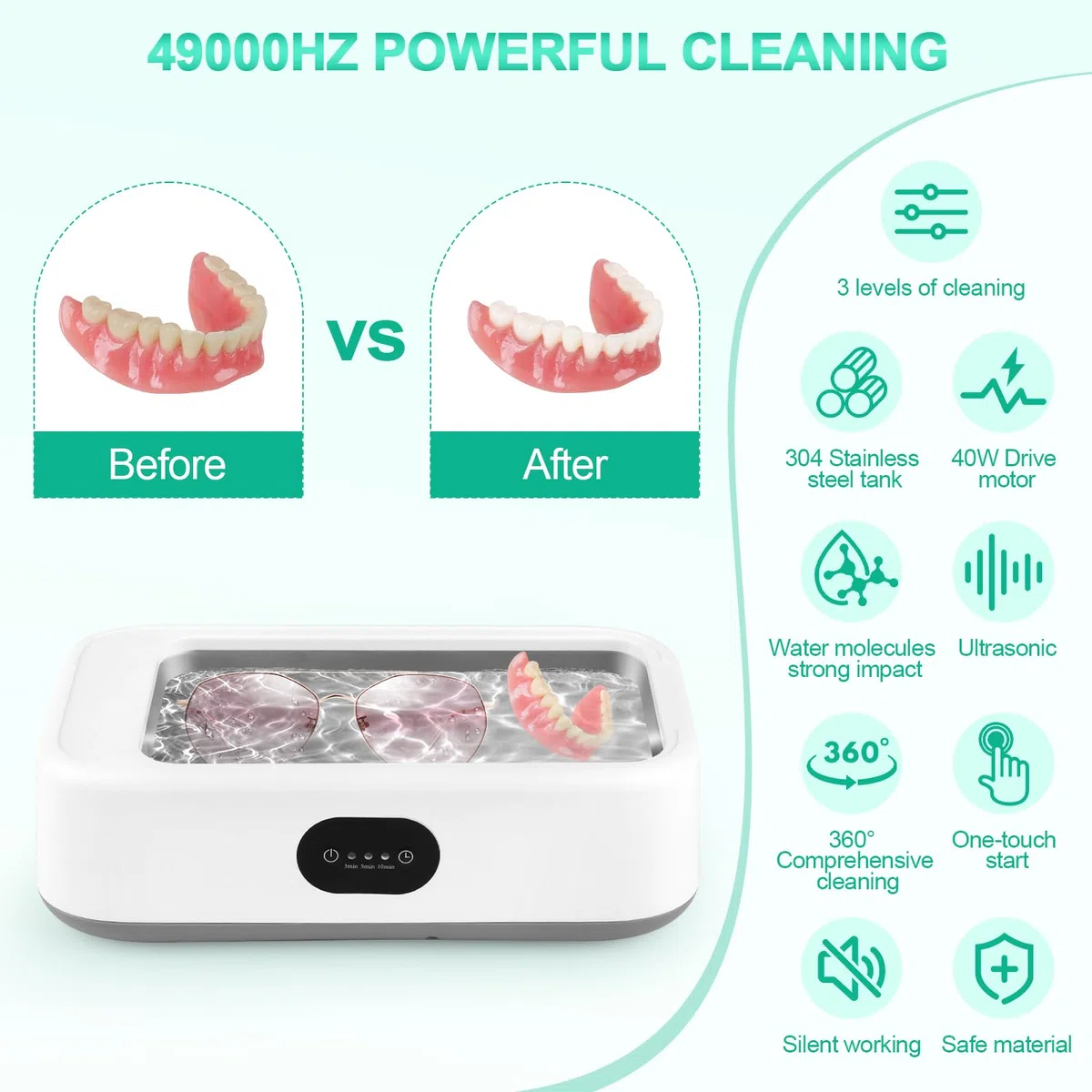 MXTIMWAN Pulitore Ultrasuoni 640ml, 49kHz Lavatrice Ultrasuoni Occhiali, 40w Pulitore Ultrasuoni Portatile, con 3 modalità di Pulizia, Funzione Touch