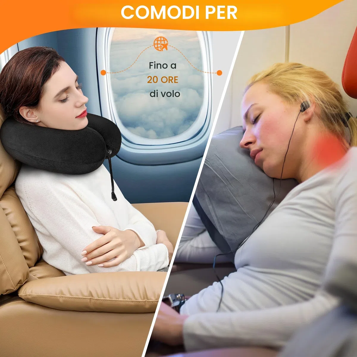 Cuscino da viaggio, Cuscino collo in memory foam, Cuscino di supporto, Cuscino Cervicale da Viaggio per Auto, Viaggio con Maschera per gli Occhi e Tappi per le Orecchie, Borsa da Viaggio (Nero)