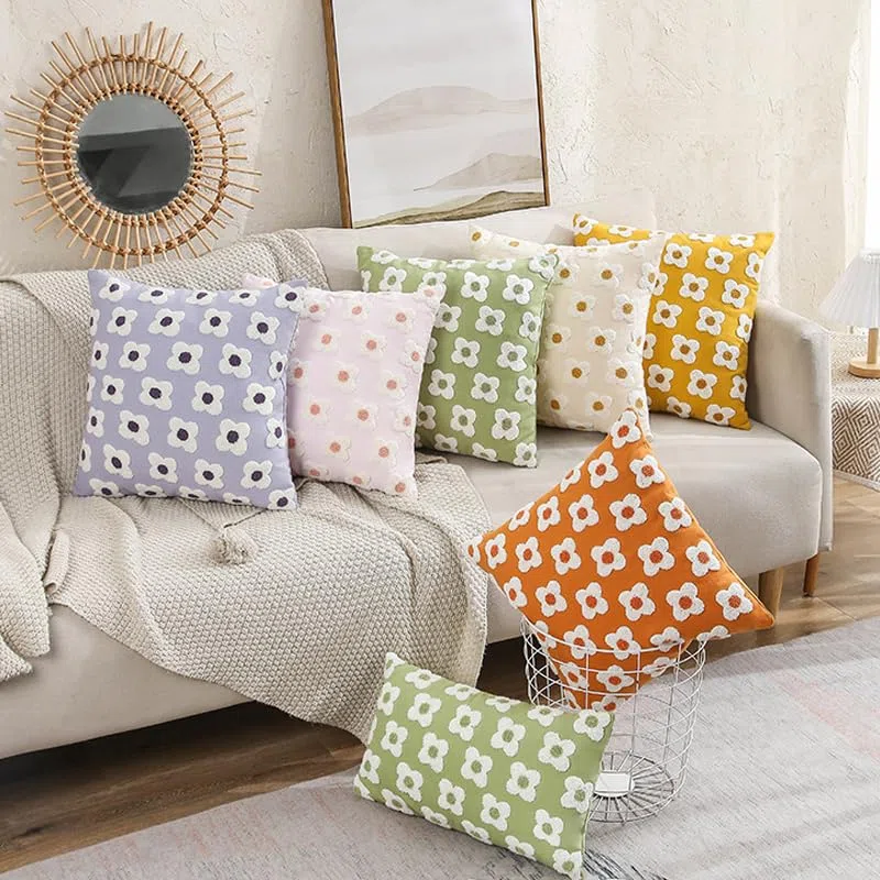 ATMACA Cuscini per divano Coppa Di Cuscino Floreale Romantico Coppa Di Cuscino Verde Giallo Viola Viola-Orange 45X45Cm