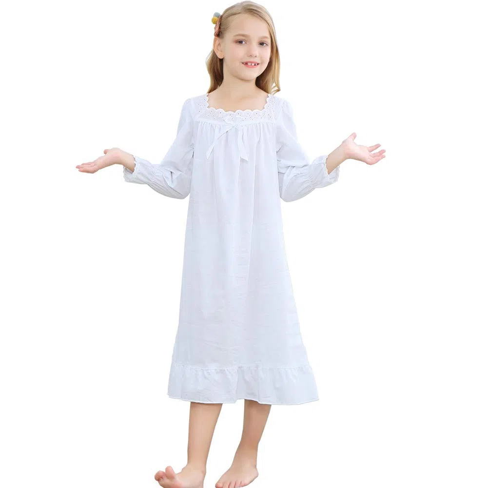 Ragazze Camicia da Notte 100% Cotton da Fata Camicia da Notte - Bianco, Bianco, Age 3-12