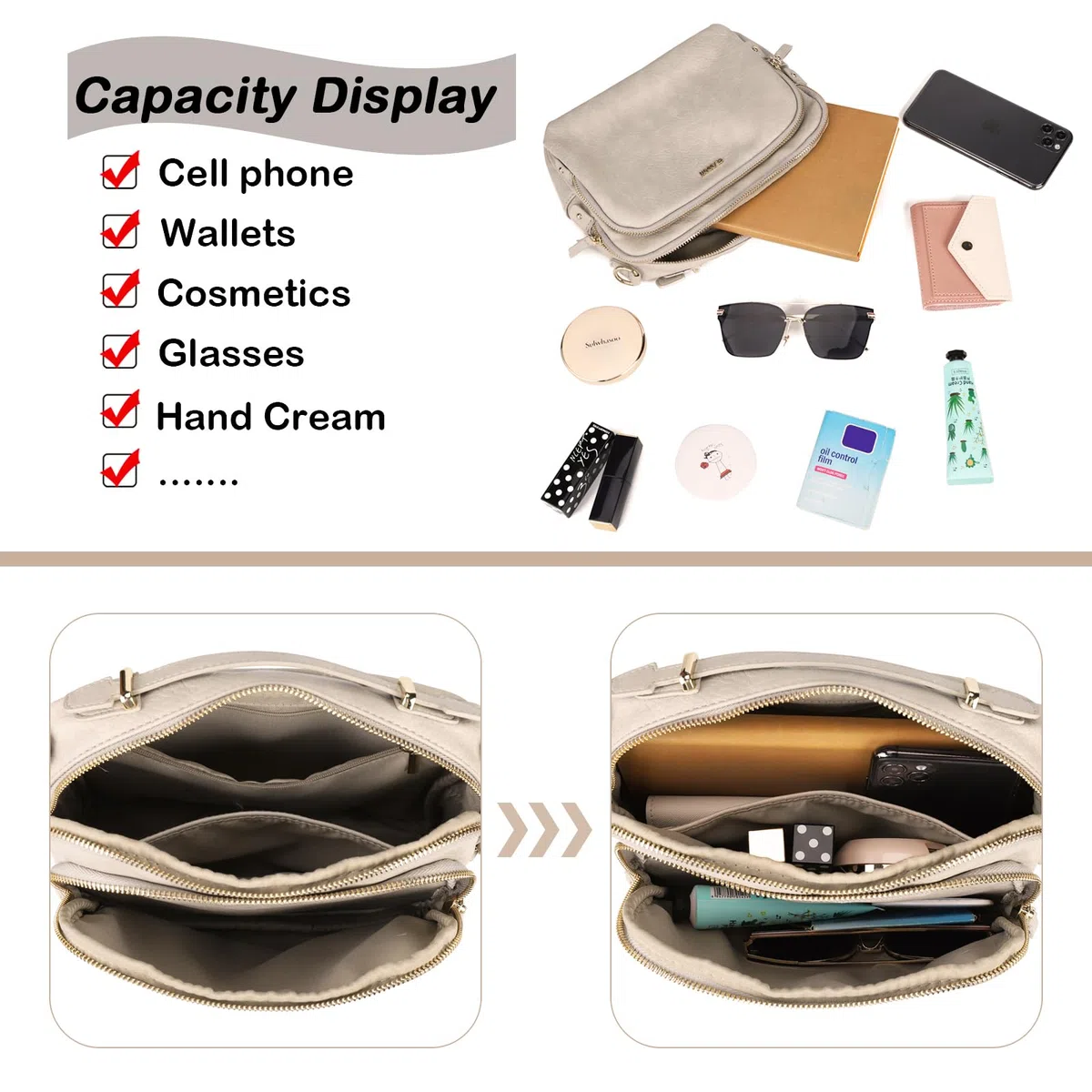 Gladdon Piccola Borsa a Tracolla Donna, Crossbody Bag con 3 Scomparti Capienti, Borsa Mano PU Pelle Sintetica, Borsetta Moda Borse Spalla con Tracolla Regolabile e Rimovibile…Nude
