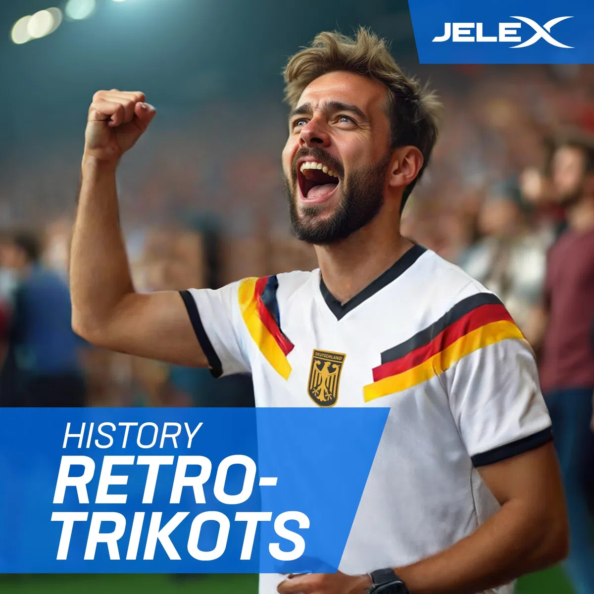 JELEX Retro History - Maglia da uomo, con logo ricamato e maniche corte, design nostalgico per gli appassionati di calcio, ideale per collezionisti