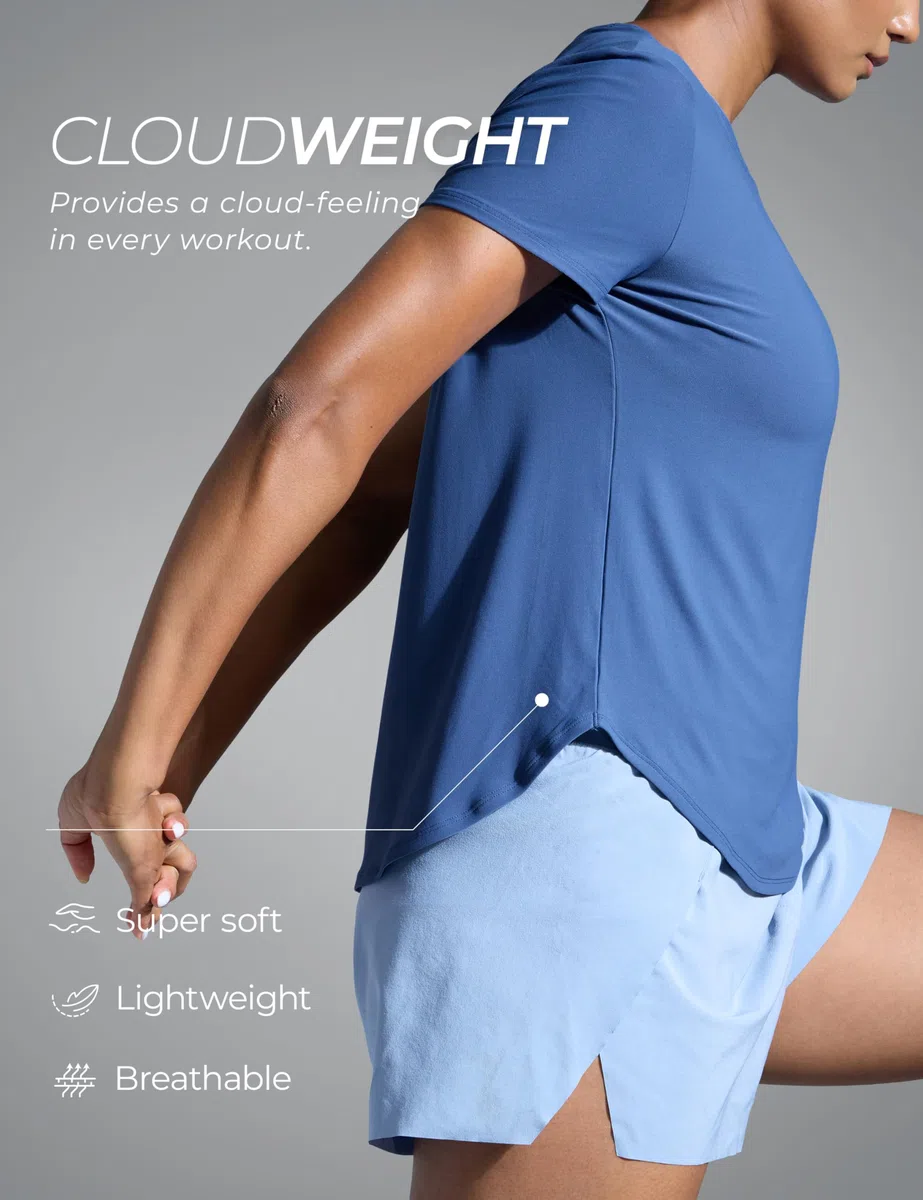 CRZ YOGA Cloudweight Maglie a Maniche Corte per Donna Top da Allenamento con Spacchi Laterali