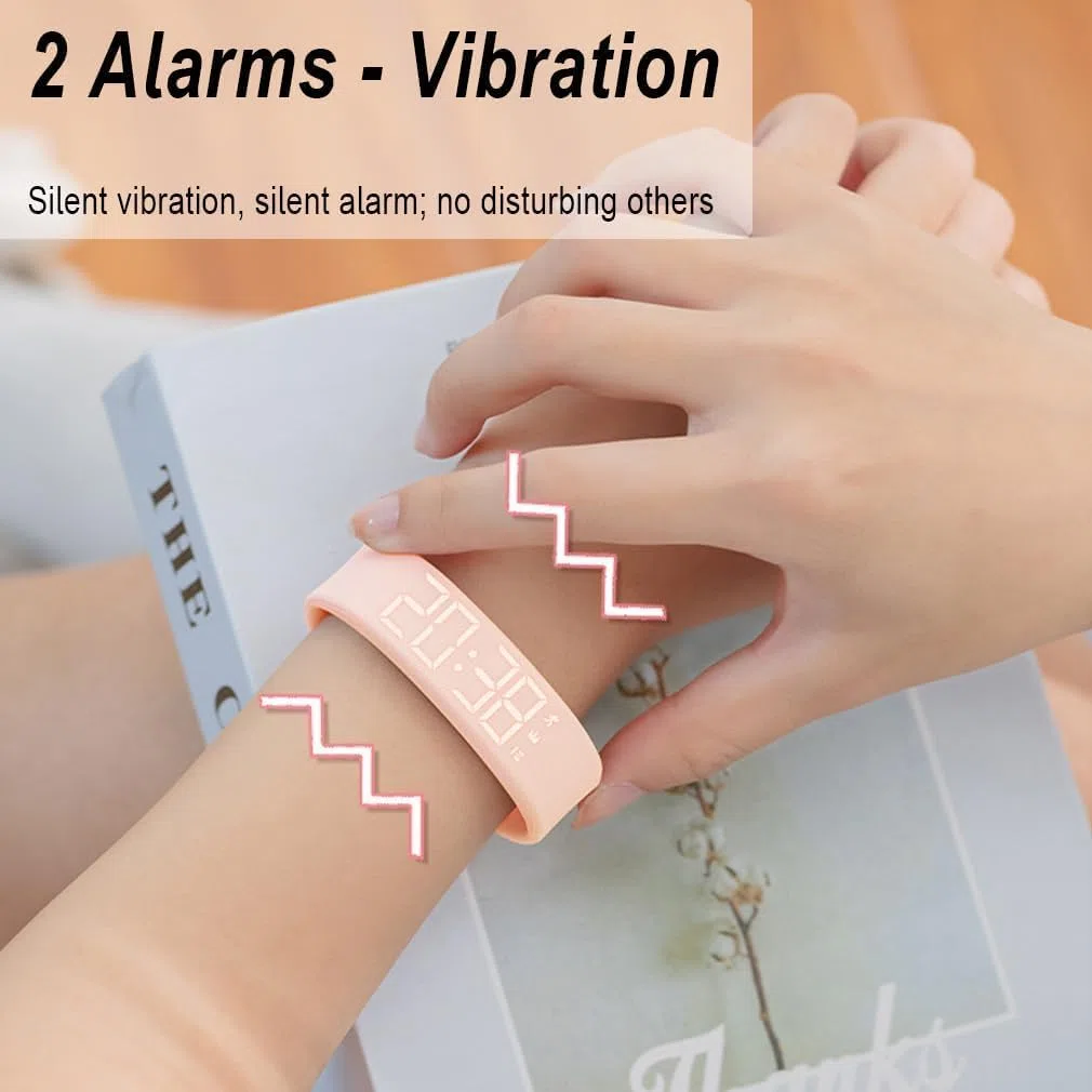 Bracciale con sveglia 2025 Nuovo cinturino da polso per chi dorme profondamente, vibrazione silenziosa, sveglia senza snooze, smartwatch con ricarica USB per uomo e donna