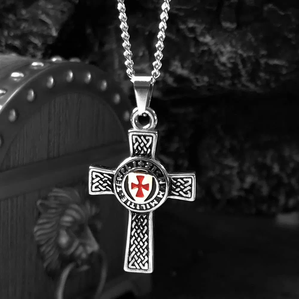bahamut Collana con ciondolo a forma di croce templare, per uomini e ragazzi, in acciaio inox, stile vintage, con catenina da 63,5 cm