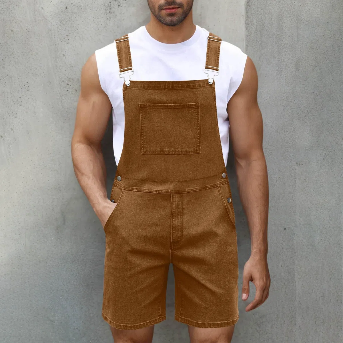 Salopette corte da uomo in denim, pantaloni cargo, pantaloni in jeans, pantaloni da lavoro, pantaloni da lavoro, vestibilità larga, in denim, tuta estiva