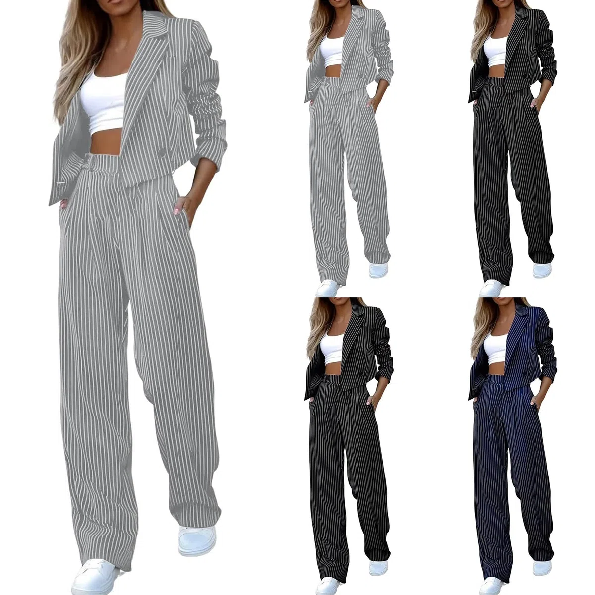 Tailleur Pantalone da Donna Curvy Eleganti da Cerimonia Completo da Donna con Risvolto Ufficio Completa Maniche Lunghe Giacche da Abito Blazer Elegante per La Primavera e L’Estate