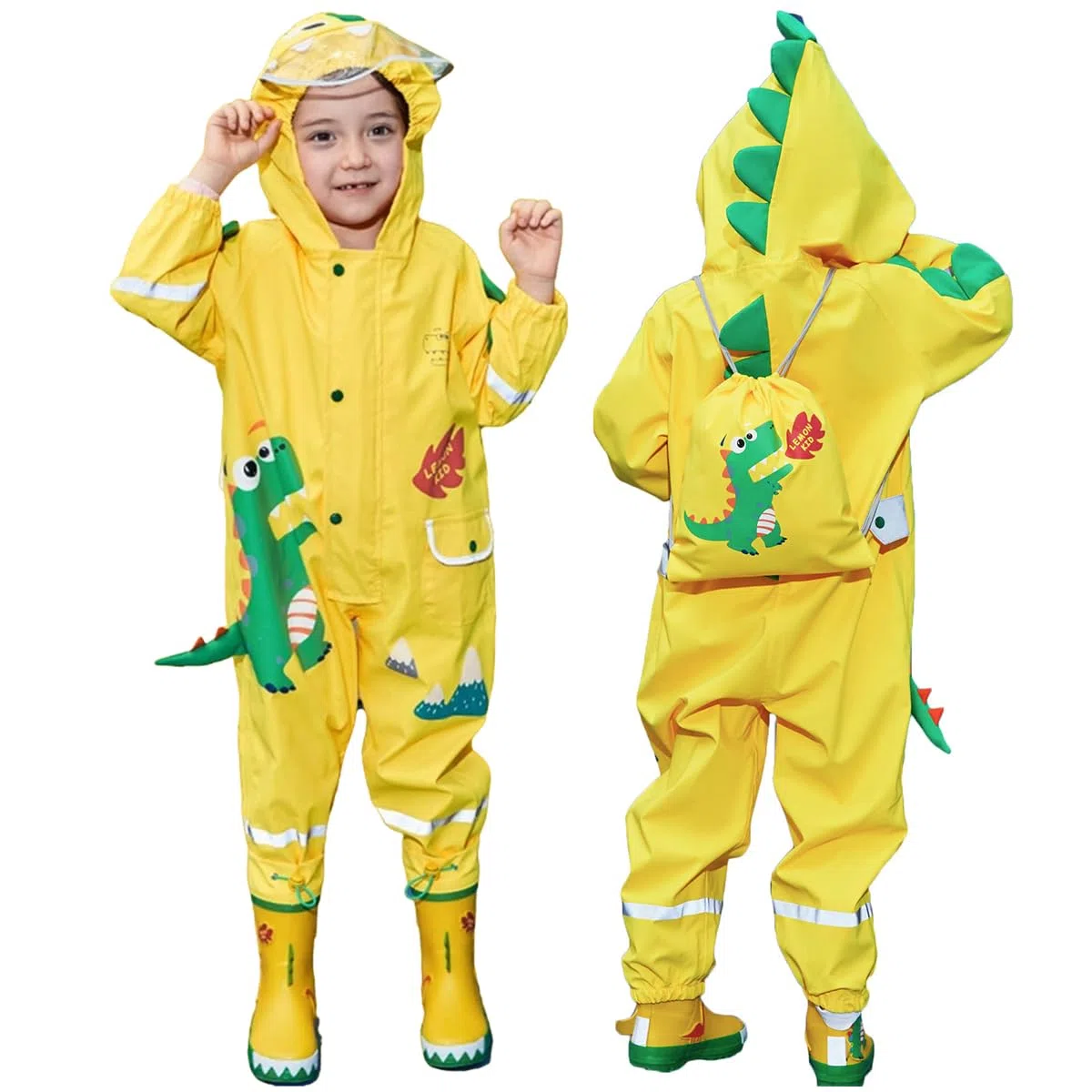 Impermeabile Bambini, Tuta Pioggia Bambina Antipioggia con Cappuccio Impermeabili per Bambini Ragazzi Ragazze Giacche da Pioggia Bambino Poncho Antipioggia Simpatico