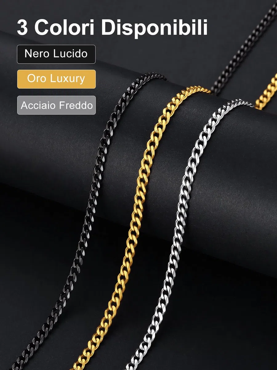 Suplight Collana Uomo Donna in Acciaio Inossidabile a Catena Maiglia Cubana Miami Colore Oro/Argento/Nero Larghezza 3/6/9 mm Lunghezza 36/46/51/56/61/66/71/76 cm Stile Hip Hop Punk