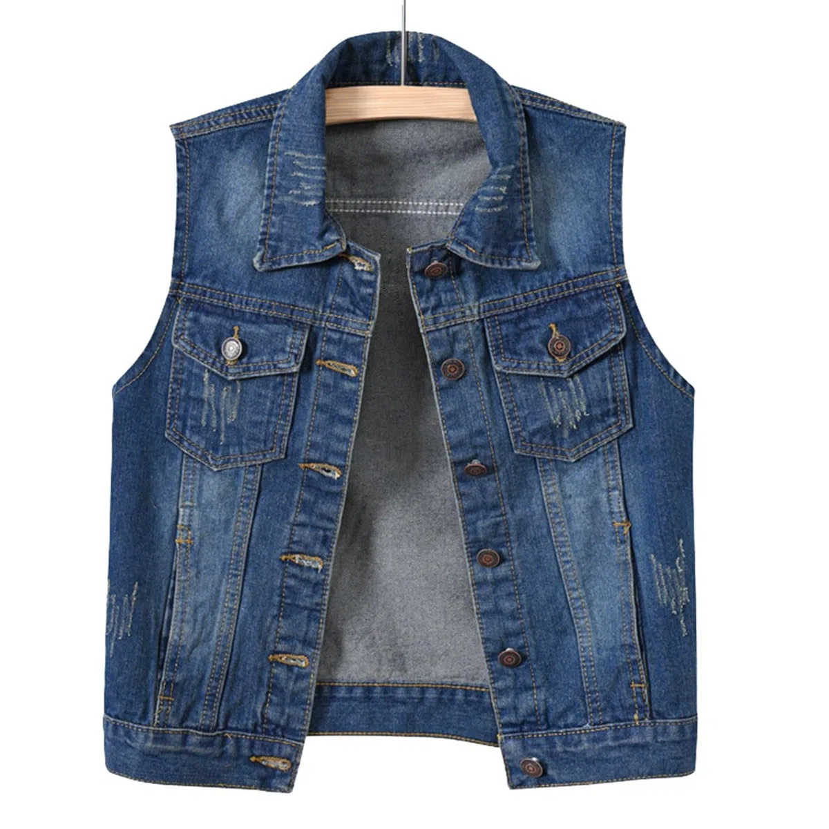 Gilet in denim da donna, gilet da cowboy, tinta unita, senza maniche, taglie forti, leggera, primaverile, autunno, bottoni, gilet aperto sul davanti, cappotti, capispalla chic loungewear UK