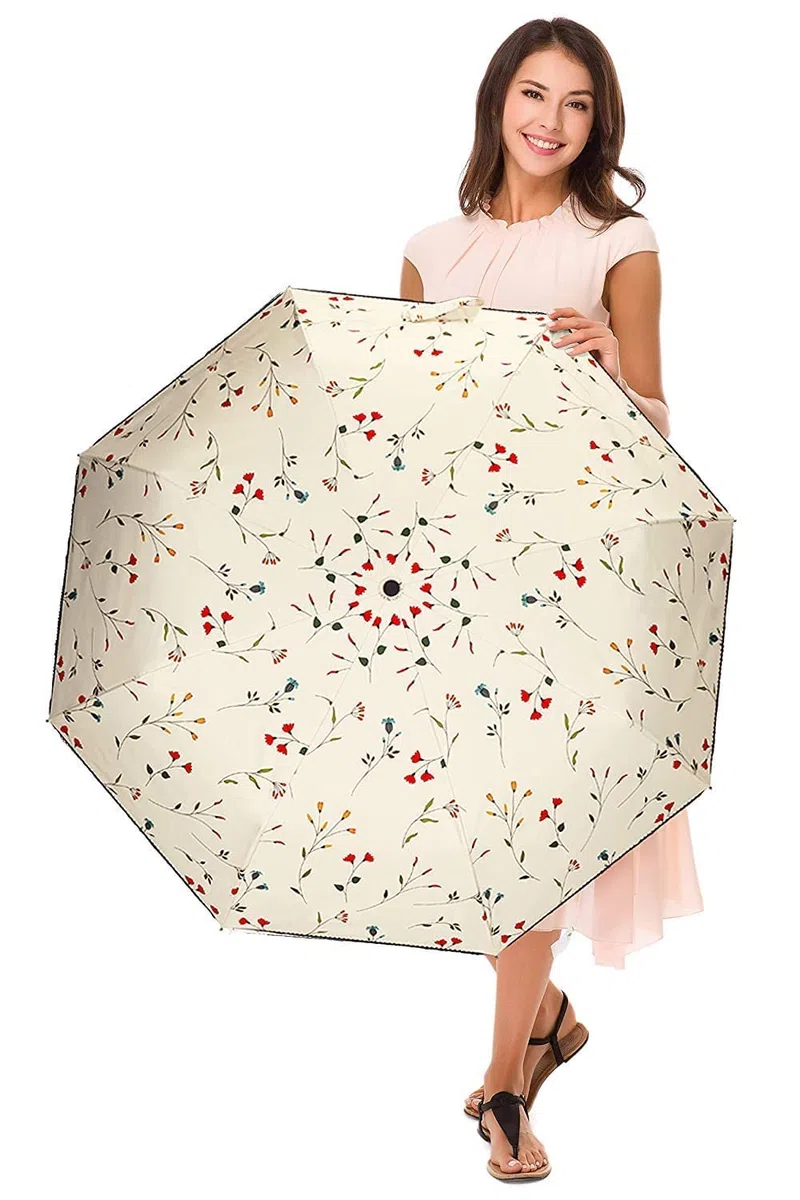 CUBY Ombrello da sole, compatto, pieghevole, da viaggio, con apertura e chiusura automatica, antivento, antipioggia, con protezione UV al 99,9% e rivestimento nero anti-UV