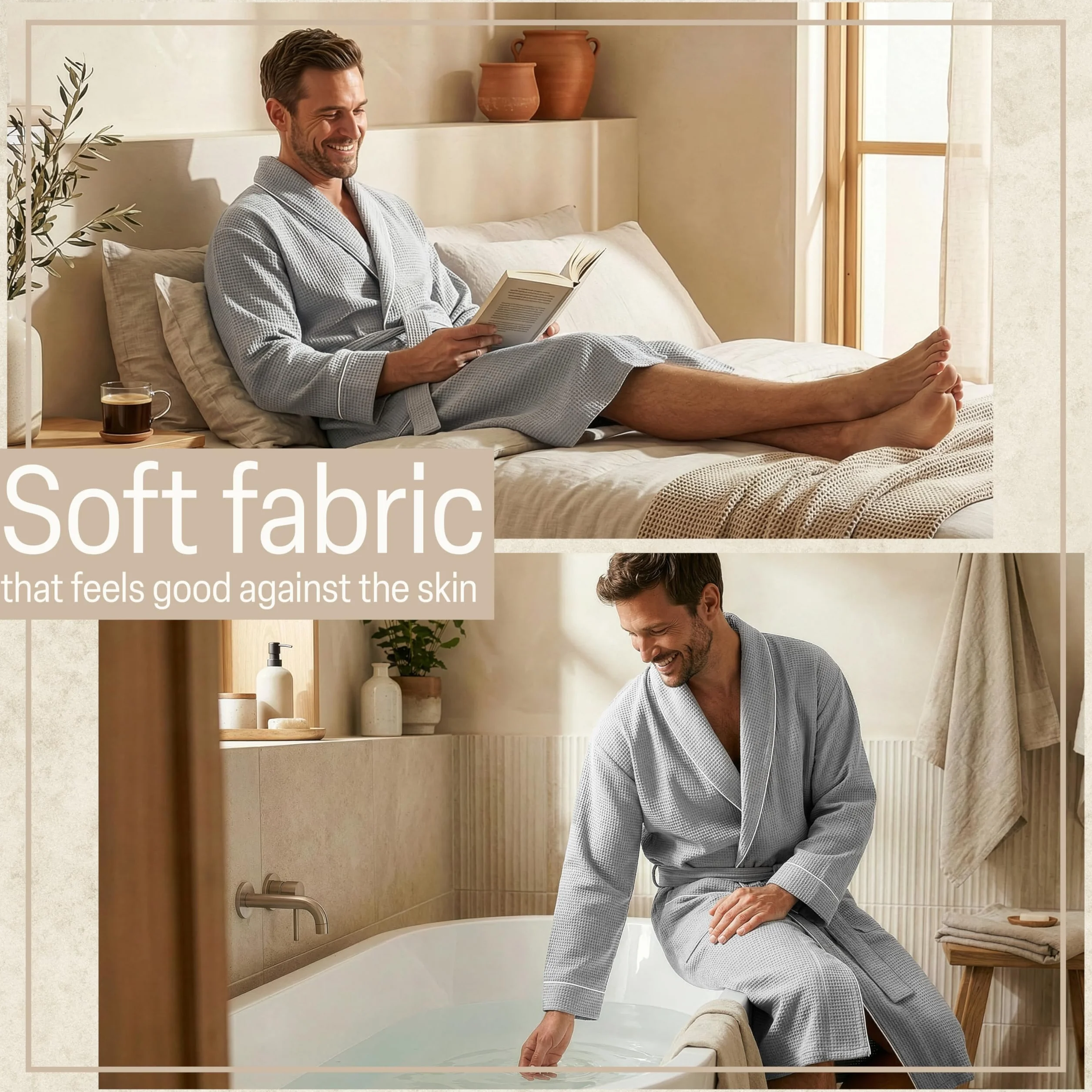 Get Trend Accappatoio Uomo M-3XL, Collo a Scialle Cialda Accapatoio, Leggero Vestaglia con Cintura Annodata, Regalo Uomo