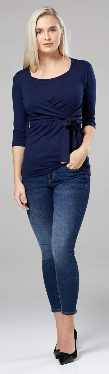 HAPPY MAMA Donna T-Shirt Bolero prémaman per L'Allattamento Camicia Maglia. 458p (Marina, IT 48, 2XL)