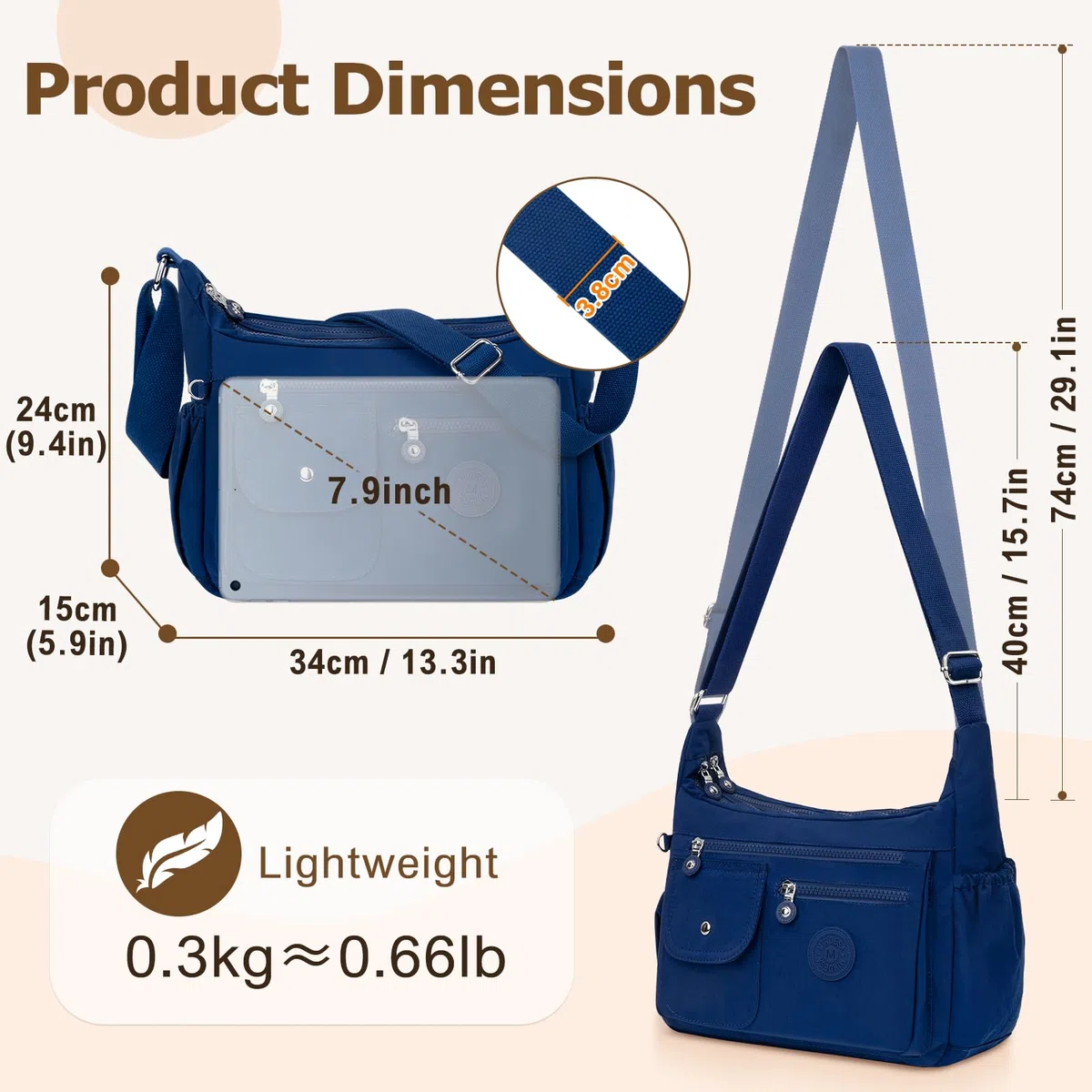 Borsa Tracolla Donna Nylon Borse Donna Tracolla Impermeabile Grande Borsa Multitasche Crossbody Bag Messaggero Borse Casuale Borsetta a Spalla per Lavoro Sportiva Viaggio Scuola