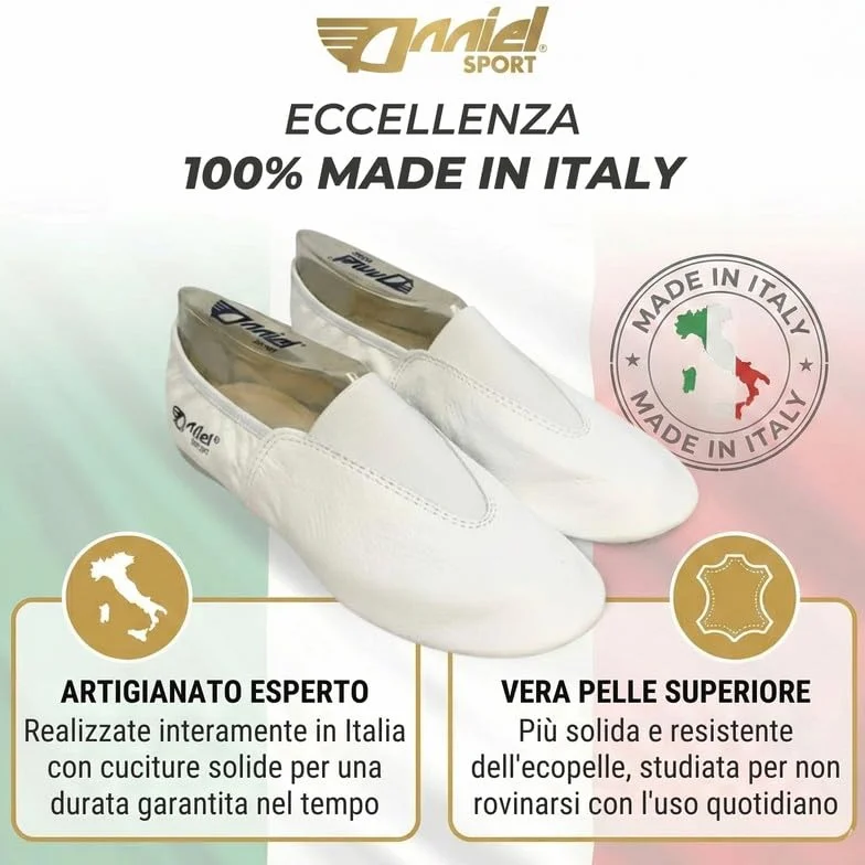 Anniel 2024 - Scarpe Ginnastica Artistica in Pelle con Suola in Gomma 100% Made in Italy (42, Bianco)