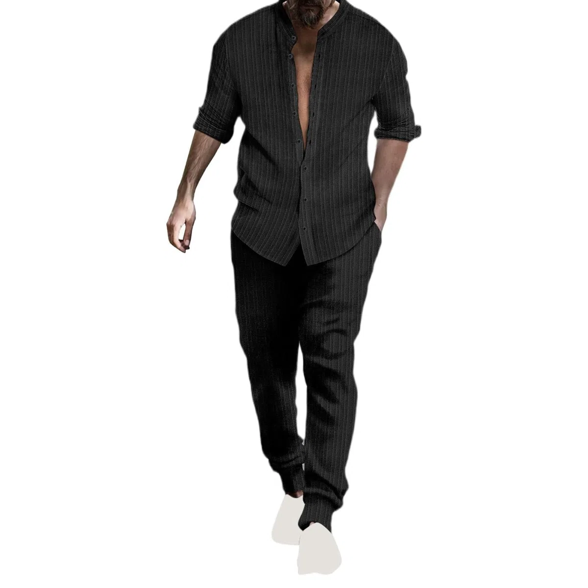 Tuta Uomo Completo Estiva Cotone e Lino Girocollo Morbido Completi Sportivi Traspiranti Larghi Camicia a Maniche Corte + Pantaloni Vacanza Spiaggia Set Due Pezzi Eleganti Elastico Tuta Da Ginnastica