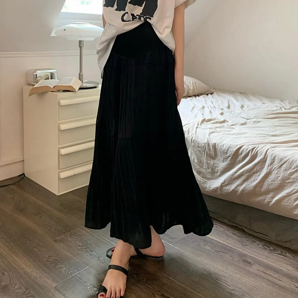 Gonna da Donna maternità con Volant Estivo Casual Gonna Lunga Premaman Tinta Unita Vintage a Pieghe Maxi Gonna a Strati Donna Gravidanza A-Line Gonna a Dondolo in Chiffon