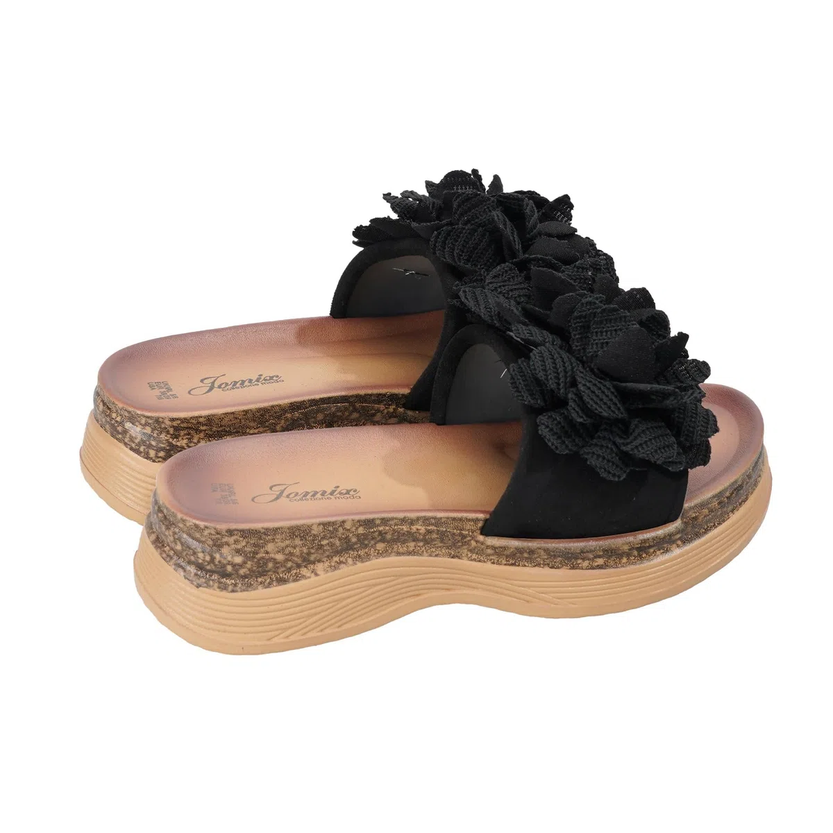 JOMIX Sandali Donna Estivi Eleganti con Fiori in Tessuto Comode Scarpe Aperte e Ciabatte con Zeppa Effetto Legno Suola Antiscivolo per Spiaggia e Giardino