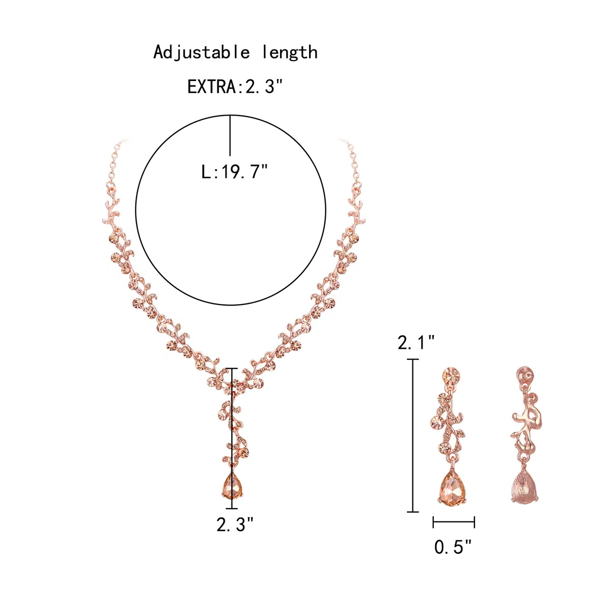Matrimonio Sposa Foglia Goccia Cristalli Collana Orecchini Set Filigrana Gioielli