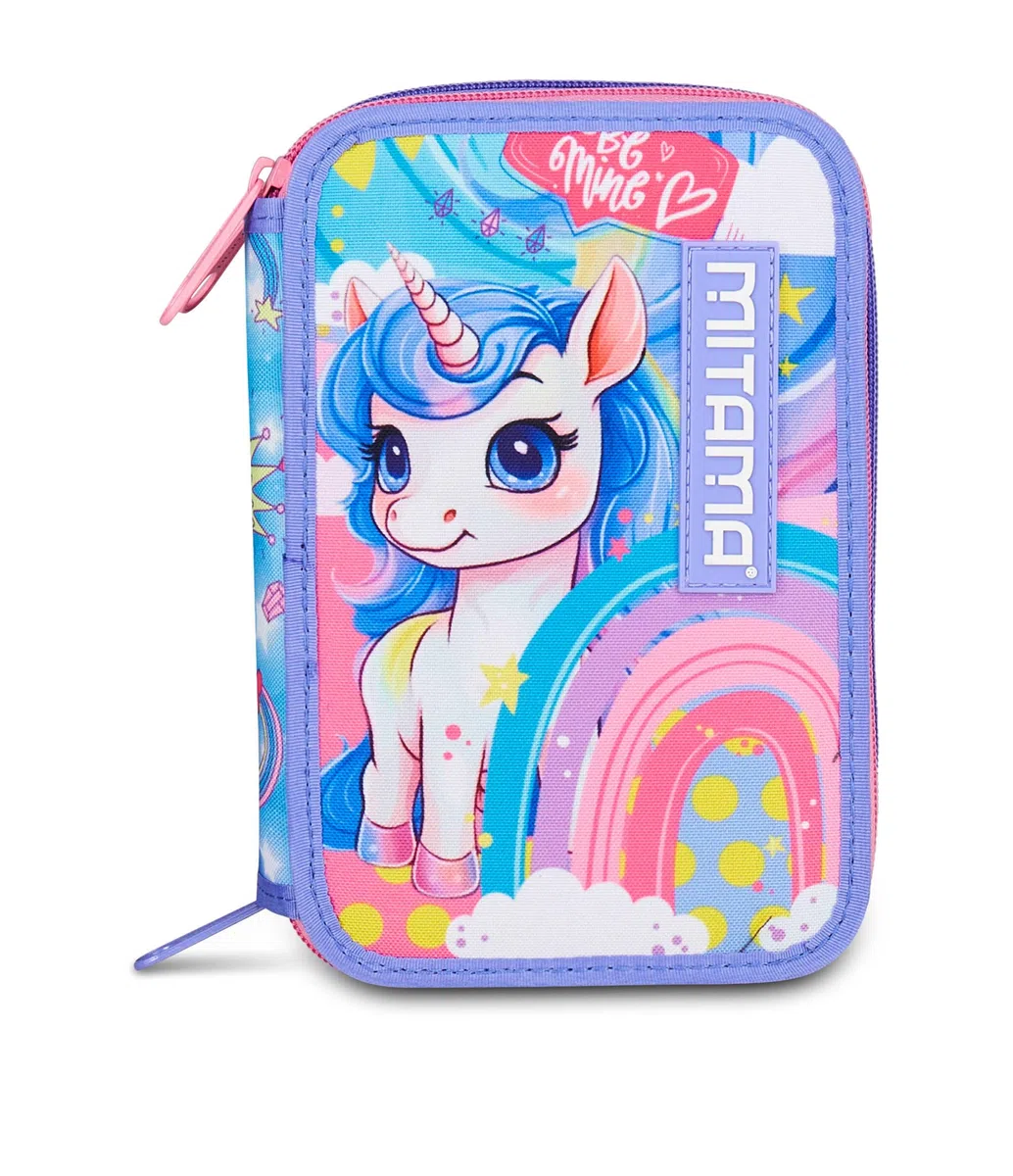 Mitama Astuccio Scuola 3 Scomparti, TRIPLO RAINBOW DREAM, Contenuto 47 pz, Completo di Matite, Pennarelli, Portapenne Scuola Elementare Bambina