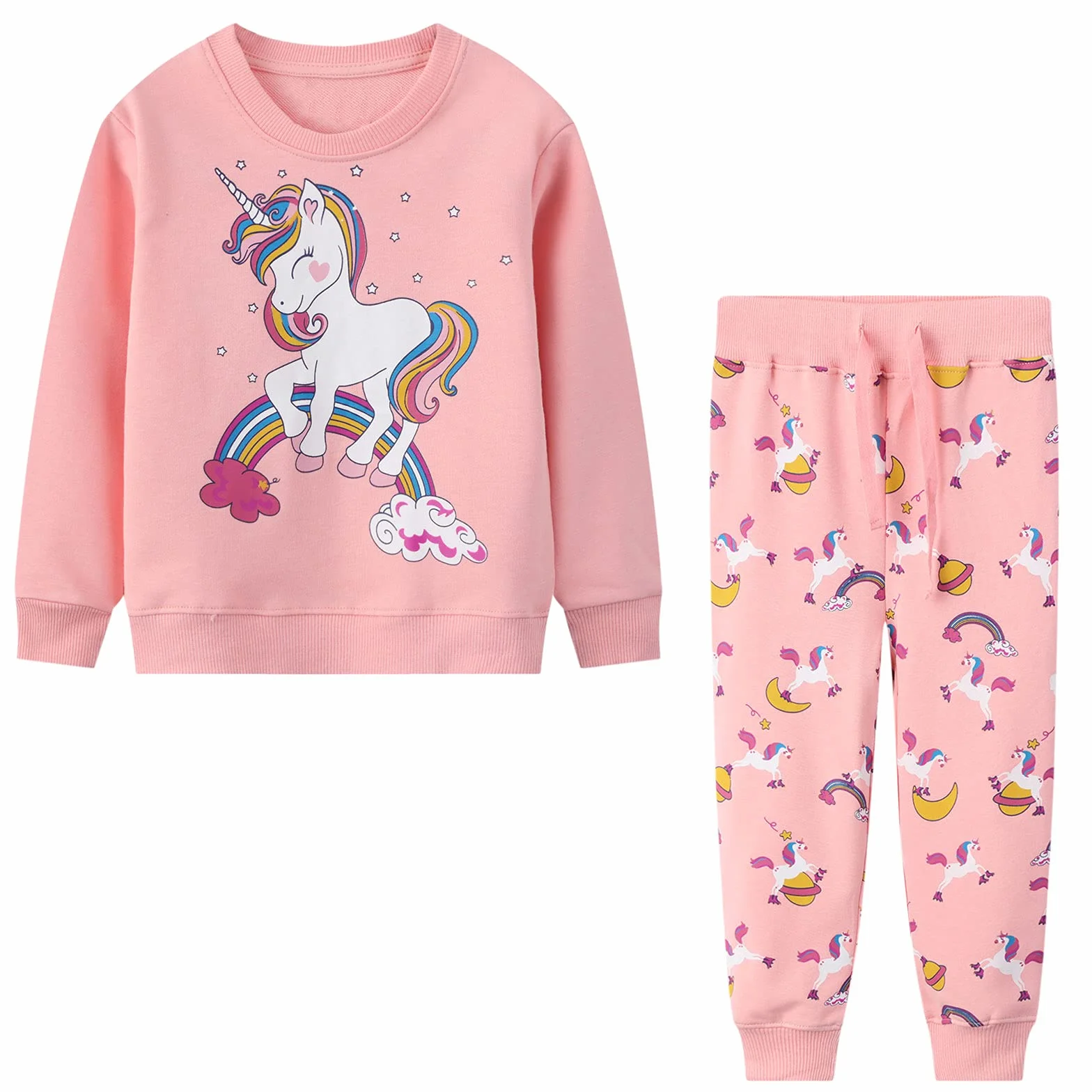 Tuta Sportiva Ragazza Cotone Bimbini Unicorno Abbigliamento Sportivo Manica Lunga Maglieria Abiti Set Felpa Pantaloni Sweatshirt Jogging Suit Modello Animale Ragazze Bimbina 2 3 4 5 6 7 Anni