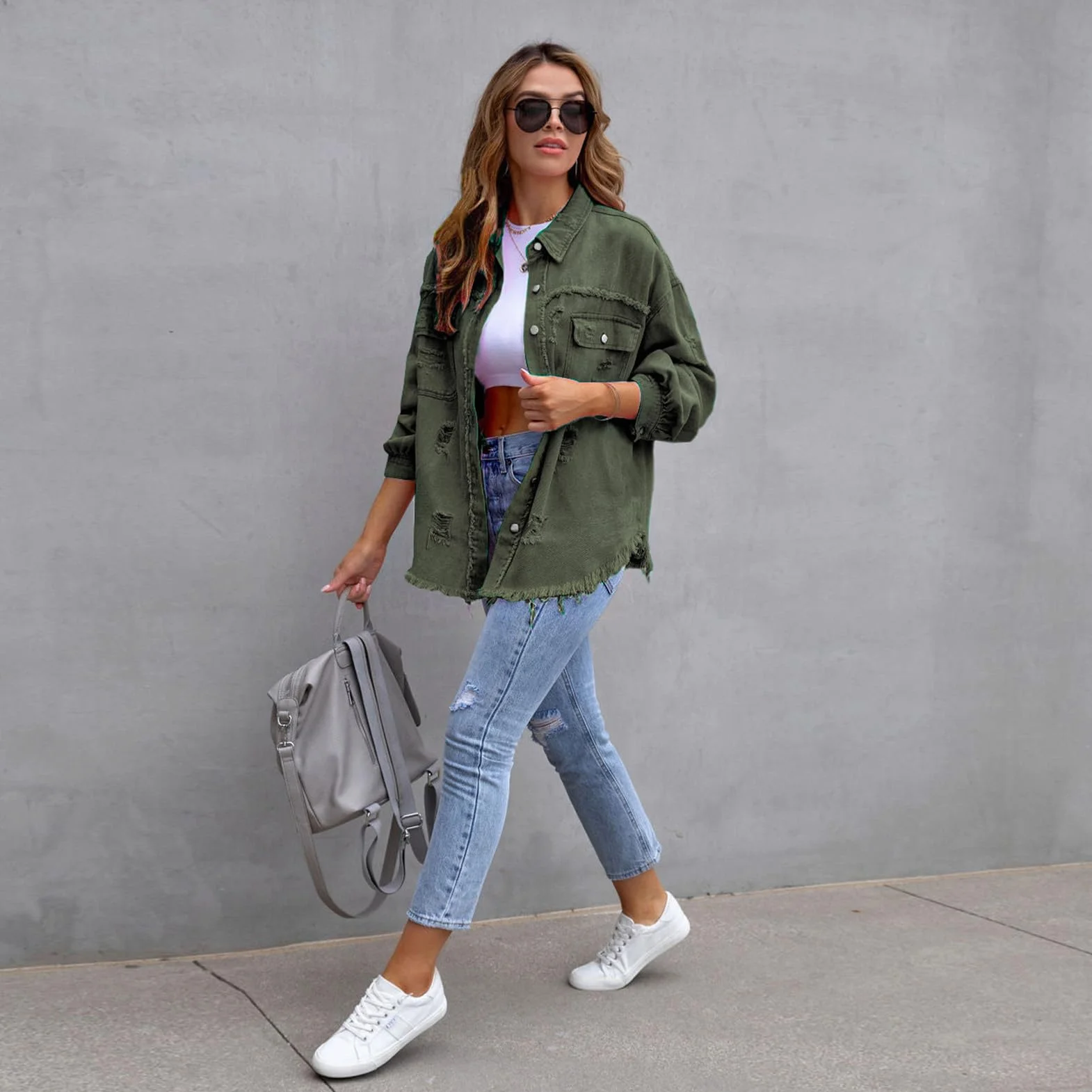 amropi Giacca Jeans con Bottoni Donna Giubbino Strappato Denim Jacket Leggere Camicetta Giacche
