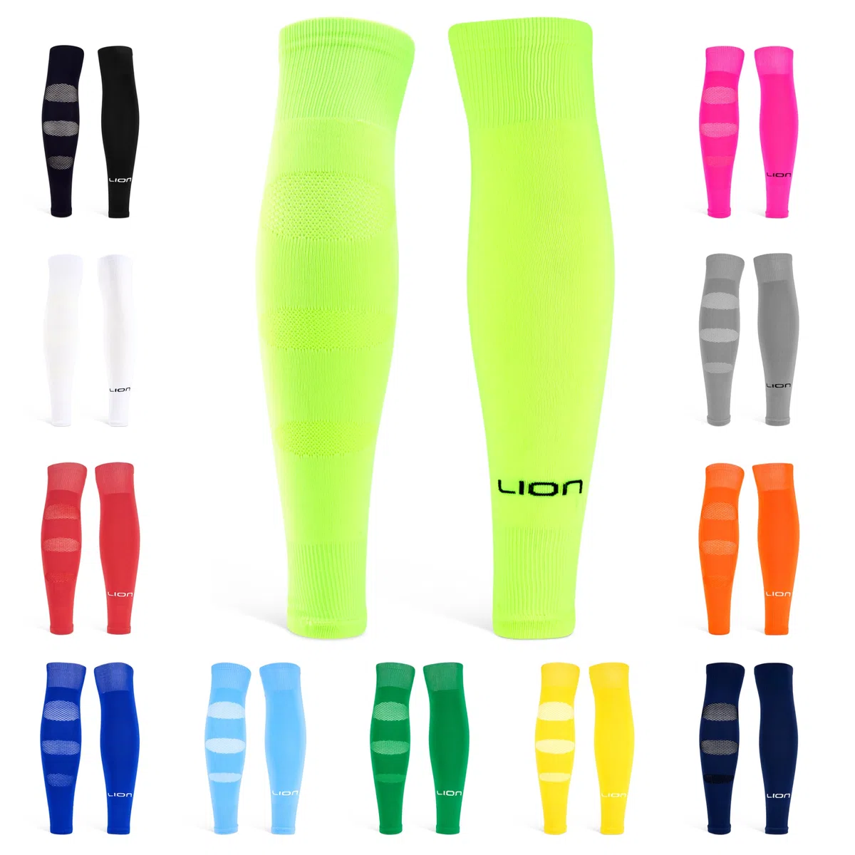Performance Football Sock Sleeves – Premium Lion Breathe Technology – Rete traspirante per ridurre la pressione sui muscoli del polpaccio, Giallo fluo, S