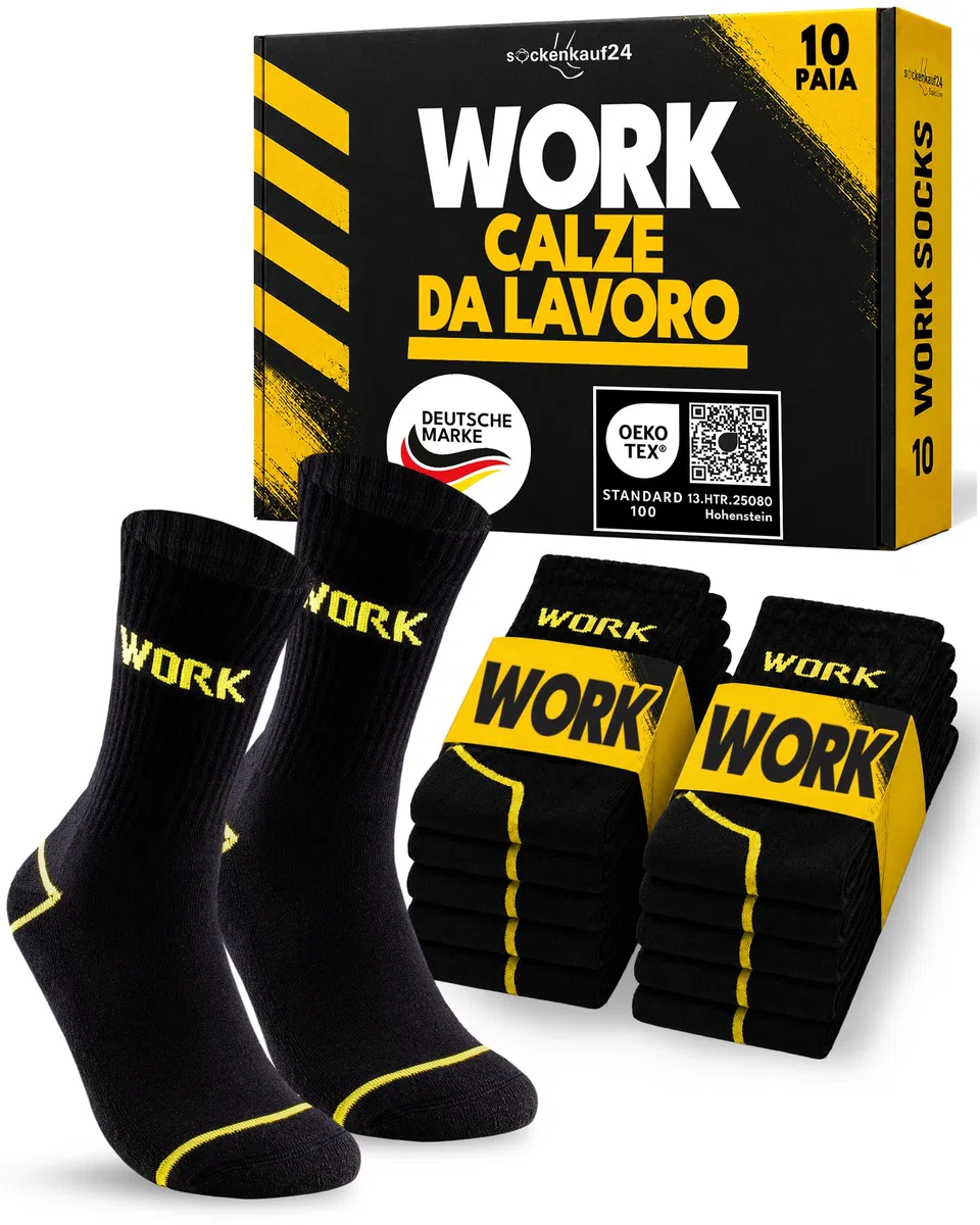 10 Paia Calze da Lavoro Uomo Cotone Rinforzate WORK Socks