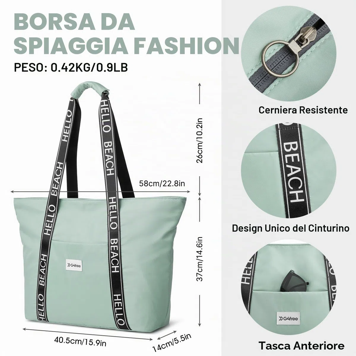 G4Free Borsa da spiaggia impermeabile, a prova di sabbia, borsa a tracolla, borsa da spiaggia, grande borsa sportiva, borsa per la spesa da donna