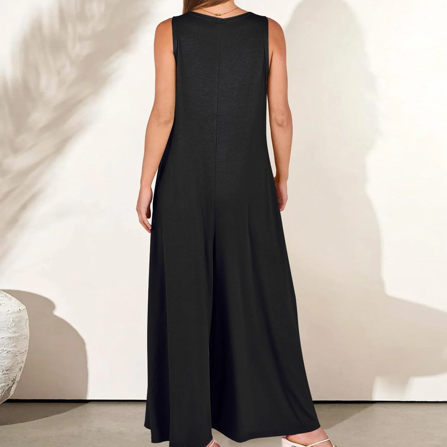 Salopette Donna Casual Baggy Jumpsuit Estiva Tuta Allentata Senza Maniche Overall Sciolto Gamba Larga Pantaloni Taglie Forti Comoda Pagliaccetto con Tasche
