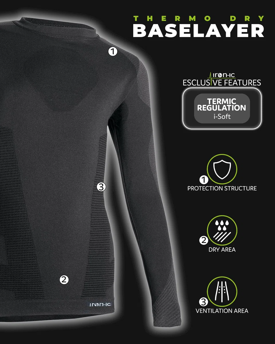 Iron-Ic - T-Shirt Bambino Maniche Lunghe Thermo Dry Seamless Traspirante con Tecnologia I-Soft - Comfort Termico e Fitting Slim - Art. 201776