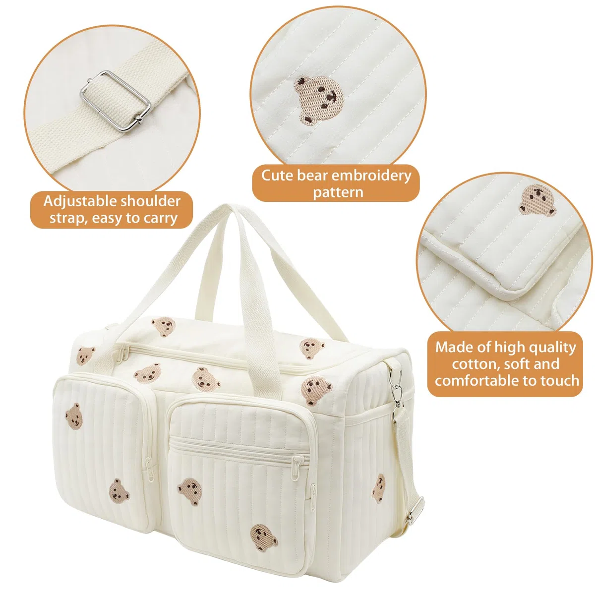 Borsa Parto Ospedale Mamma, Fasciatoio e Organizer Passeggino, Cambio Neonato Capiente, Borsa Mamma Multiuso in Cotone con Ricamo, 48 × 22 × 26 cm, per Ospedale, Viaggio e Pannolini