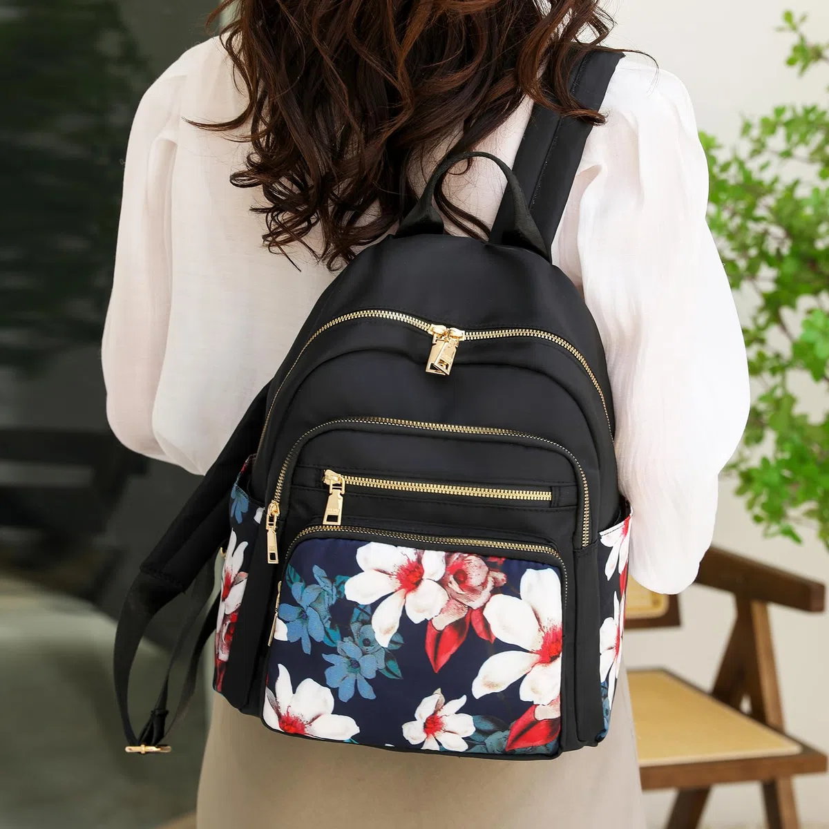 Zaino Donna Elegante Zainetto Viaggio Borsa a Spalla Borse Casual Multi-tasche con Tessuto Leggero impermeabile Tasca antifurto con Disegno Fantasia km34