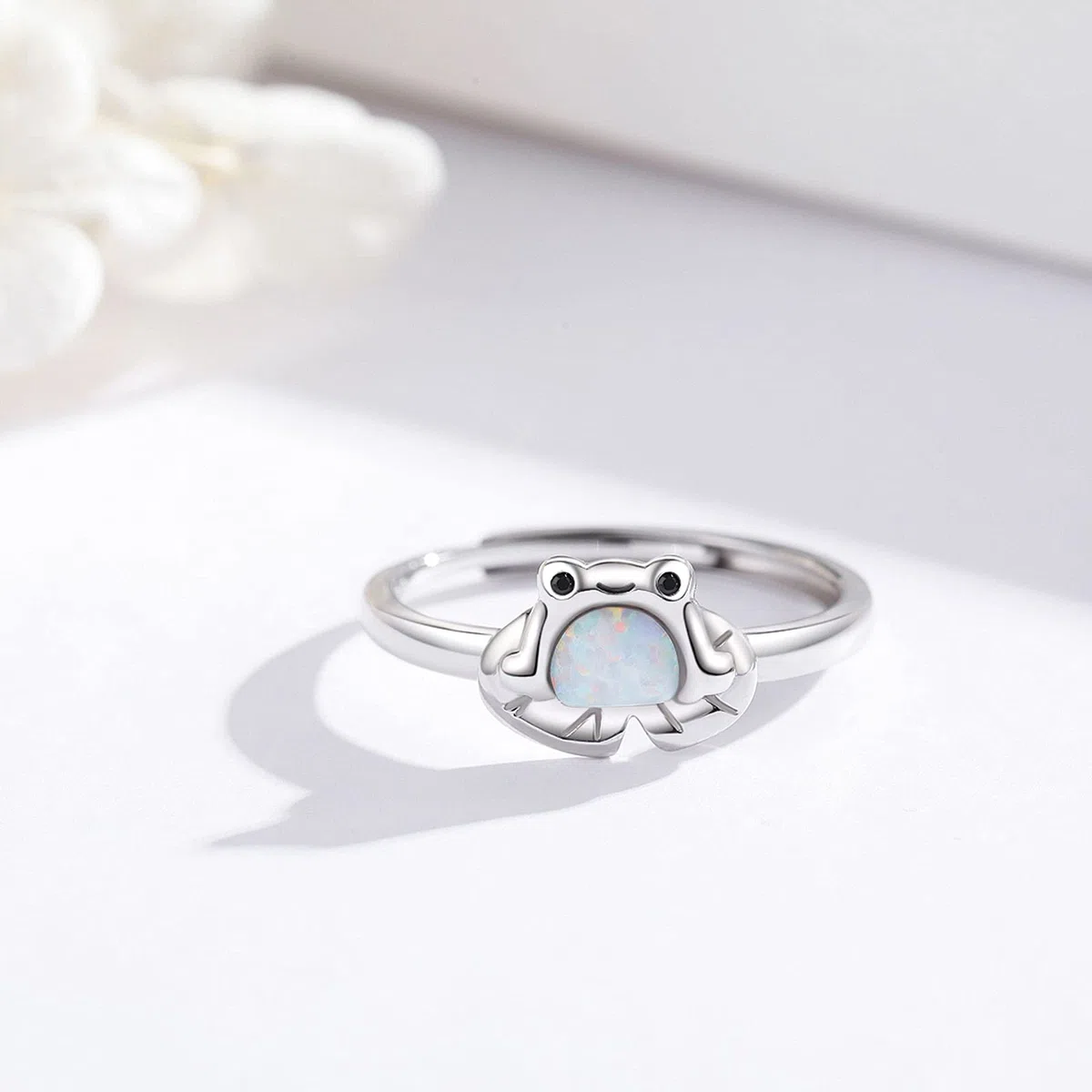 Anello rana donna 925 argento opale anello aperto regolabile anelli animali carini gioielli opale rana per ragazze bambini ragazzo